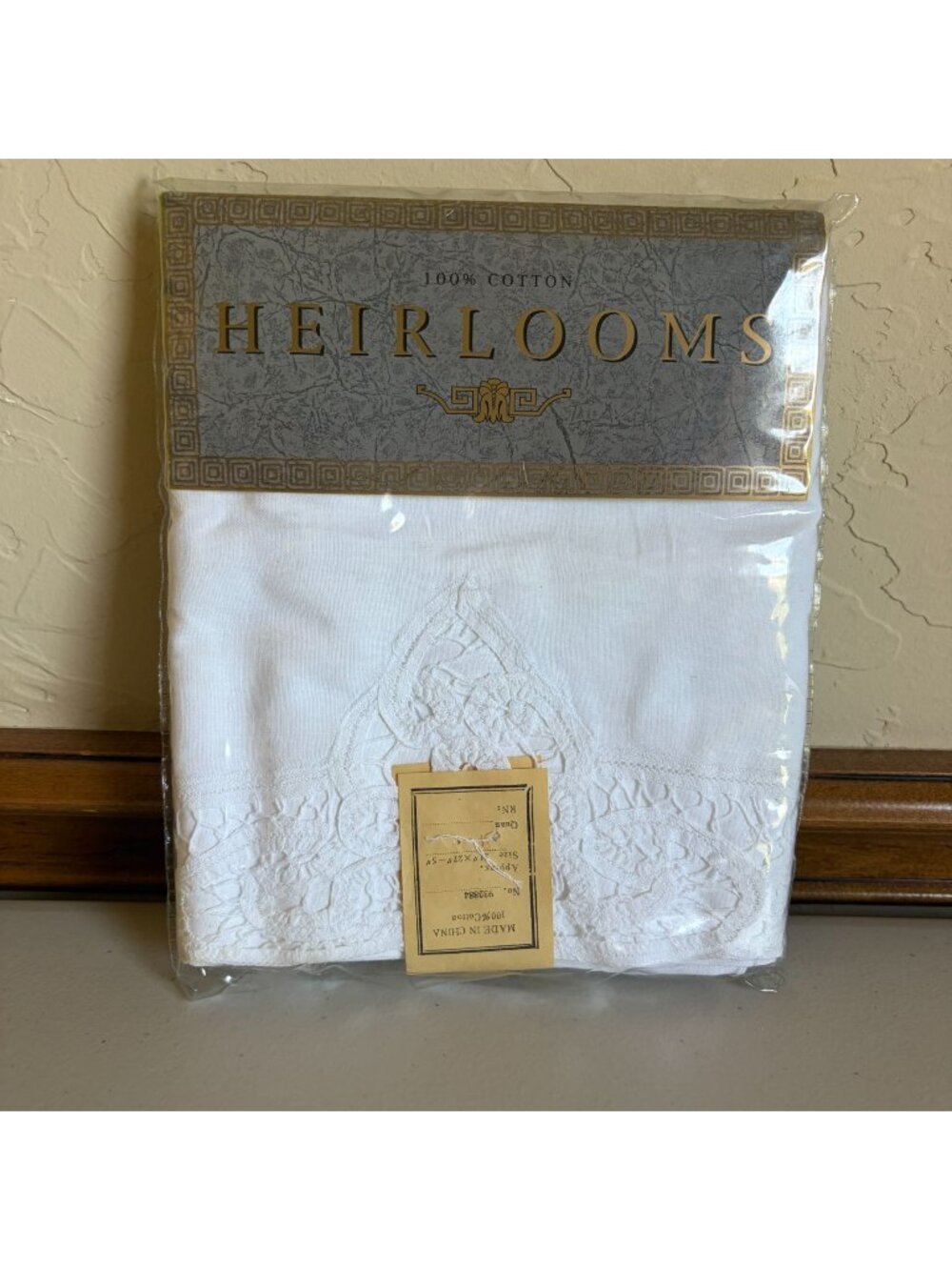 New Deadstock Vintage Heirlooms 100% Cotton Pillow Case White Lace 21" x 27"
